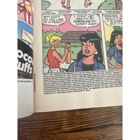 Archie Series Betty and Veronica #34 Comic Vol.2 October 1990 Bagged Boarded - Picture 5 of 6
